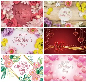 Laeacco Happy Mothers Day Photocall fonas Rožinė gėlių drugelis Moterys Gimtadienis Portretas Individualizuotas fotografijos fonas