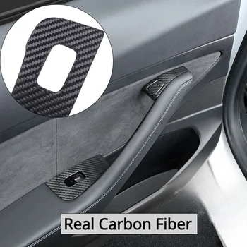 Langų durų traukimo rankena Tesla Model 3 Y Real Carbon Fiber Lift Button rėmo dangtelio apdailos lipdukų skydelis 14Pcs 2017-2023