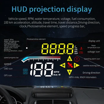 M17 OBD HUD Automobilio GPS skaitmeninis spidometras Projektorius Automatinis degalų sąnaudos 