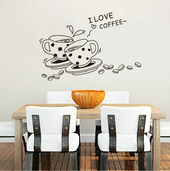 Man patinka kavos sienos lipdukas nuimamas mielas kavos puodelis Sienos lipdukas Virtuvės restoranas Vinilo sienų lipdukai