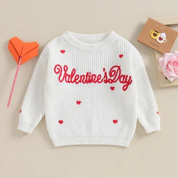Mažyliai Mergaitės Berniukai Megztinis Laiškas Širdies siuvinėjimas Ekipažas Kaklas Megztiniai ilgomis rankovėmis Megztiniai Kūdikio Valentino dienos apranga