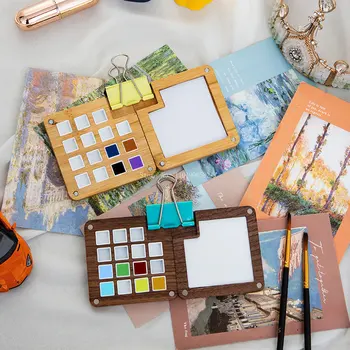 Medinė rankų darbo medinė dėžutė Akvarelės pigmento pakavimo dėžutė Vaikų dailės studentai Lauko eskizai Nešiojama spalvų maišymo dėžutė