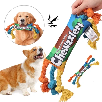 Medvilnės virvės mazgas Šunų kramtomieji žaislai, pinti dantų valymo žaislai, spalvinga virvė, šunų girgždantis žaislas, šuniukų reikmenys