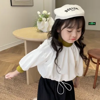 Megztinis su gobtuvu Nauji vaikiški drabužiai Ruduo Solidžios merginos Korėjietiškas apvalus kaklas ilgomis rankovėmis Ventilate Fashion Loose Casual