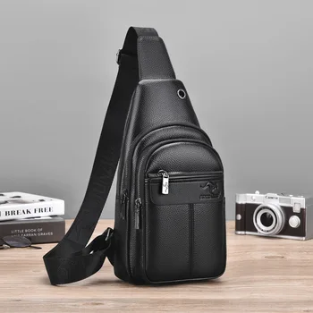 Men Travel Multifunction Chest Bag PU Leather Designer Casual Crossbody Bag For Men Versatile Black Vintage Pack Pečių piniginė
