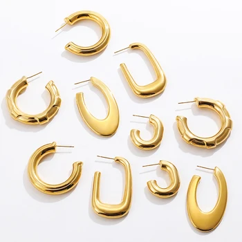 Minimalistinė aukso spalva Open C lankelis auskarai Blizgus nerūdijantis plienas Geometrinė U forma Moterys prašmatnios Huggie ausų papuošalai Naujųjų metų dovanos