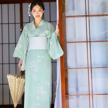Moterys Tradicinis Kimono Baltas Obi Geisha Scenos spektaklis Yukata Cosplay kostiumas Japonija Tradiciniai drabužiai