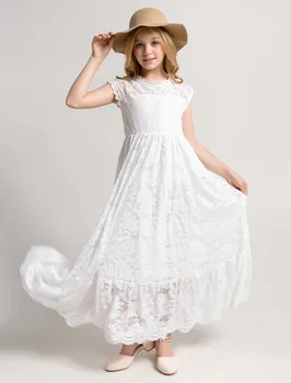 Nauja plius dydžio vasaros vestuvių mergina medvilnės mergina princesė ilga suknelė tankas viršus vaikų drabužiai 3 4 6 8 10 12 metų