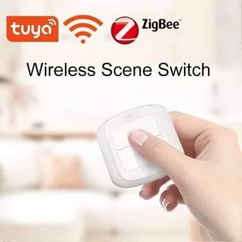 Naujas Tuya WiFi/ZigBee 2 Gang Wireless 6 Scene Switch mygtuko valdiklio akumuliatoriaus maitinamas automatizavimo scenarijus Tuya įrenginiams