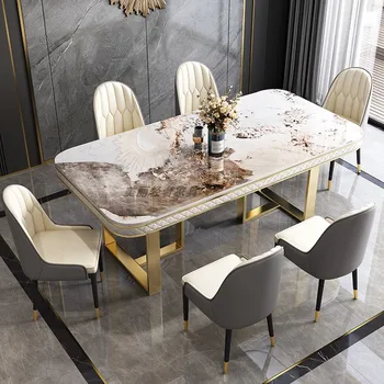 Neperšlampamas prabangus unikalus stalas Svetainė neslystanti šiaurietiško marmuro valgomojo stalo erdvė taupo dizainą 