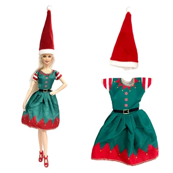 NK 1 Komplektas Kalėdų dienos kostiumas Barbei Lėlių priedai 11,5 colio lėlės Kalėdų šventinė dovana Kepurės lėlių namelio žaislai