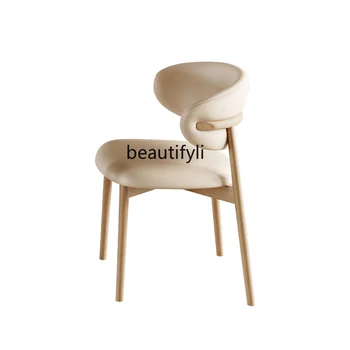Nordic Cream stiliaus medžio masyvo valgomojo kėdė Namų ūkis Minimalistinė medžio spalva Pelenai Laisvalaikio atlošo kėdė