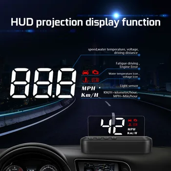 OBD2 HUD veidrodis aukštyn ekranas OBD2 EUOBD priekinio stiklo greičio projektoriaus saugos įspėjimas vandens temperatūra greičio viršijimas RPM įtampa