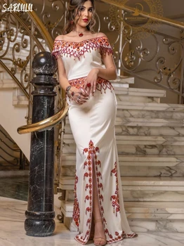Off the Shoulder Evening Dress Elegant Beaded Crystals African Celebrity Prom Gown Vintage Straight Floor-length Dress