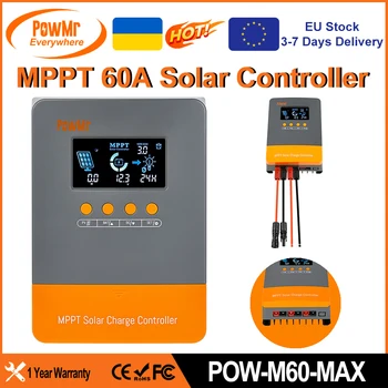 PowMr 60A MPPT saulės įkrovimo valdiklis, skirtas 12/24/36/48V akumuliatoriui max 160VDC PV skydelio įvestis su plačiaekraniais ir naujais laidų prievadais
