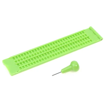 Praktinis aksesuaras su rašikliu Brailio rašto rašymo skalūno praktika Plastikinė mokykla Žalias įrankis Regėjimo priežiūra nešiojamas