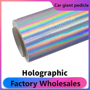 Rainbow & Holographic Chrome Silcer Vinyl Wrap plėvelės vyniojimo plėvelė ryški 152*18m ritinio kokybė Garantija, dengianti plėvelės voiture