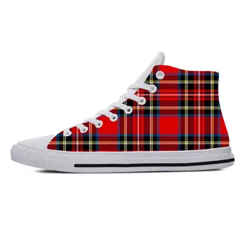 Red Scottish Stewart Clan Tartan Plaid Royal Cool Casual Cloth Shoes High Top Comfortable Breathable 3D Print Vyriški moteriški sportbačiai