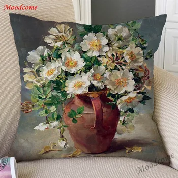 Retro europietiško stiliaus gėlių meno vazos pagalvės dėklas Gėlės Aliejinė tapyba Mesti pagalvės užvalkalas Klasikinis teismo dekoratyvinės pagalvėlės užvalkalas