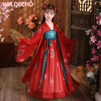 Senovės vaikai Tradicinės suknelės Kinų apranga Mergaičių kostiumas Liaudies šokių spektaklis Hanfu suknelė vaikams