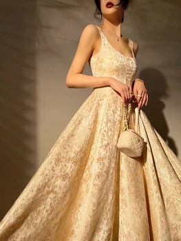 Siuvėjų parduotuvė Specialiai pasiūta prancūziško stiliaus šviesi prabangi aukštos kokybės žakardo sunki darbinė juosmens suknelė