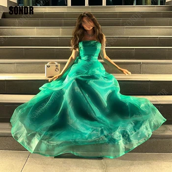 SONDR Saudo Arabijos arabų žalia organza Naujos vakarinės suknelės be petnešėlių A-Line Long Prom suknelė Dubajaus moterų oficialios vakarėlio suknelės 2023