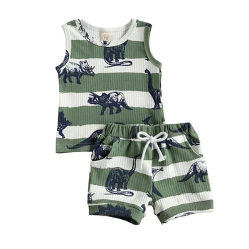 Springcmy Infant Boys 2Pcs šortų rinkinys Vasaros spausdinimo bako viršus su elastiniais juosmens šortais Vasaros apranga