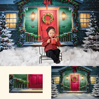 Stebuklingas atostogų prieangio fonas Vaikų kūdikių fotografijos rekvizitai Vaikų suaugusiųjų fotosesija Kalėdų raudonojo namo durų priekinis fonas