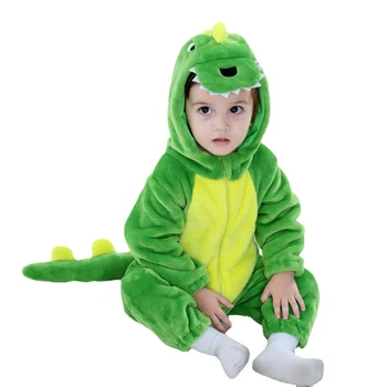 Umorden Green Dinosaur Romper kombinezonas Vientisas Kigurumi kostiumas su gobtuvu baby boys Infant Toddler Winter Flanel 0-3 metai