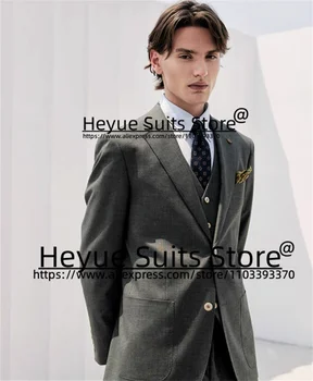 Verslo pilki lininiai vestuviniai kostiumai vyrams Slim Fit Notched Lapel Groom Tuxedos 2Pieces Sets Classic Male Blazer trajes de hombre