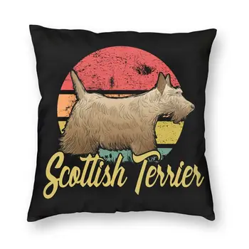 Vintažinis škotų terjero sofos pagalvėlės užvalkalas Saulėlydis Spalvingas retro šunų mėtymo pagalvės dėklas Kvadratinis pagalvės užvalkalas Svetainės dekoravimas