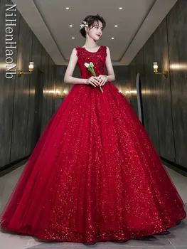 Vyno raudonas blizgantis Quinceanera suknelė be rankovių vakarėlio suknelė Elegantiška V formos rutulinė suknelė Vintažiniai prom chalatai Oficialus chalatas De Bal Customize