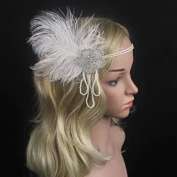 Women Masquerade Performance Headwear Hairband Headpiece Feather Flapper Headband Vintage Party Rhinestone Hair Accessories
