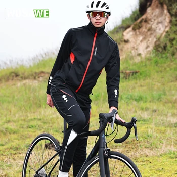 WOSAWE Žiema Vyrų dviračių apranga Vilna Šilta MTB striukė Šviesą atspindinti vėjui atspari dviračių marškinėliai Kelnių kostiumas Terminė sportinė apranga