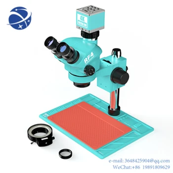 YYHCRF4 RF7050-PO4-4K 7-50X Trinokulinis mikroskopas 4K HD kamera su lydinio priežiūros kilimėliu telefono PCB remontui Litavimo suvirinimas