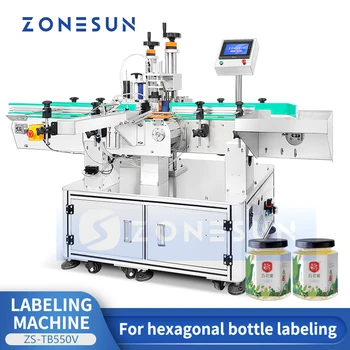 ZONESUN Automatinis etikečių aplikatorius daugiakampis butelių ženklinimo mašina Lipdukų išdavimo mašina Netaisyklingas konteineris ZS-TB550V