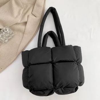 Žieminiai dygsniuoti šilti medvilniniai paltai Tote krepšiai moterims 2024 m. Paprasti didelės talpos kieti šoniniai krepšiai per petį Rankinės ir piniginės