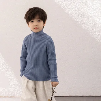 Žiemos vaikų sutirštintas universalus aukštas elastingas megztinis Berniukai Turtleneck Visų rungtynių megztas megztinis megztinis