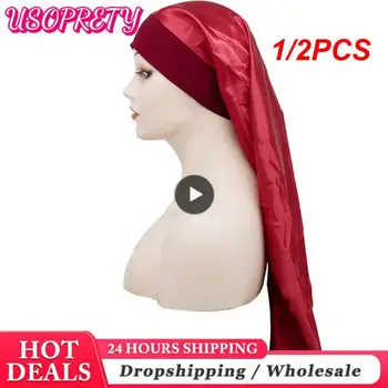 1/2PCS Satin Bonnet Sleep Night Hair Care Unisex Sleeping Head Cover Bonnet Hat