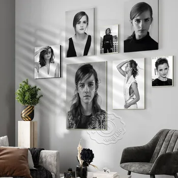 Anglija Emma Watson Aktorė Nespalvotas meno plakatas, Emma Vintage Art Person Portrait Decor Wall Picture, Gerbėjų kolekcija