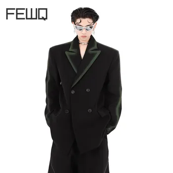 FEWQ Vyriški laisvi aukštos kokybės švarkai Niša Ryški linija Juoda Žalia Gradiento pečių kostiumas Paltas High Street Vyriški drabužiai 12A5487