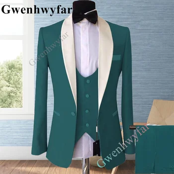 Gwenhwyfar 2023 Nauja atvykėlių vestuvinė suknelė Royalblue Tuexdo 3PCS Vyriški kostiumai Slim Fit Single Breasted Homme kostiumas Elegantiškas jaunikis