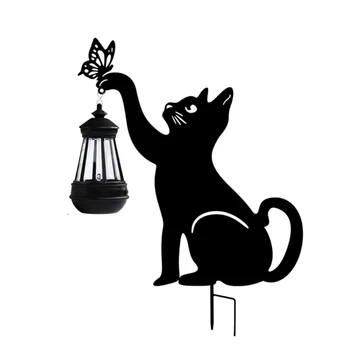 Juodos katės antžeminė lempa, skirta tako terasos vejos tako šviesos jutimui