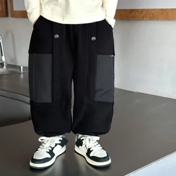 Sportinės kelnės Japonų banga Cool Boys Aksominis judesys Atsitiktiniai vaikai Gražus Žiemos storas Didelės kišeninės kelnės Susiliejimas