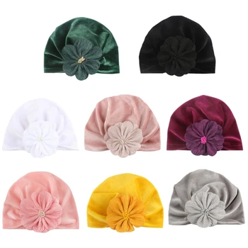 Y1UB Soft Bonnet Cap Solid Turban Hat with Big Flower Beanie Cap 0-1 metų kūdikiui